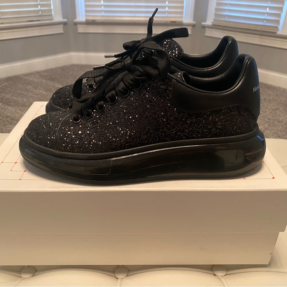 Alexander McQueen Black Glitter Platform Sneakers